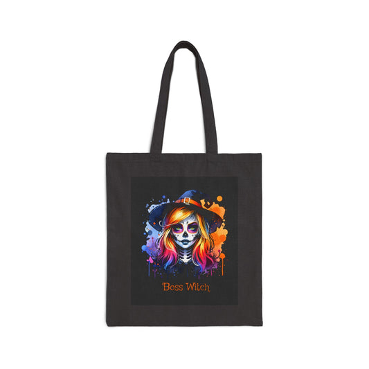 Boss Witch Tote Bag, Halloween, Boss, Trick or Treat Bag, Book Bag, Grocery Bag, Cotton Canvas Tote Bag