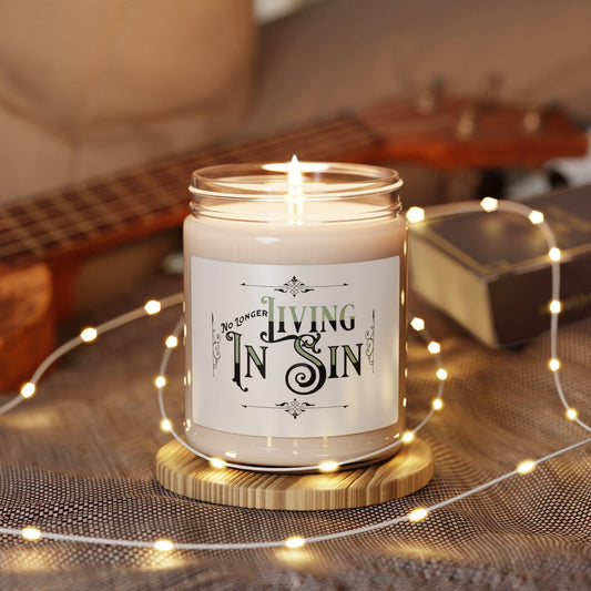 No Longer Living in Sin, Scented Soy Candle, 9oz Great Gift for Wedding Husband Wife Girlfriend Boyfriend