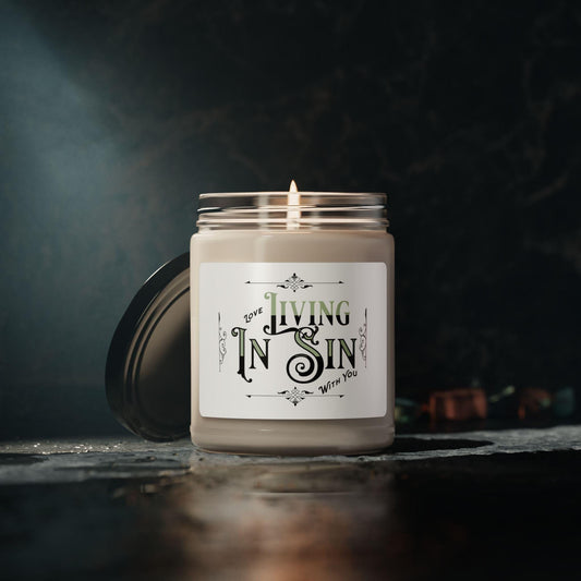 Living in Sin Scented Soy Candle, 9oz Gift for Boyfriend Girlfriend Valentines VDay Engagement