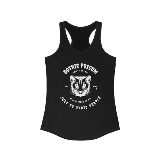 Gothic Possum Racerback Tank, Funny Halloween, Women's Tank Top, Spirit Animal Shirt, Halloween Costume Tee, Goth Possum Tank