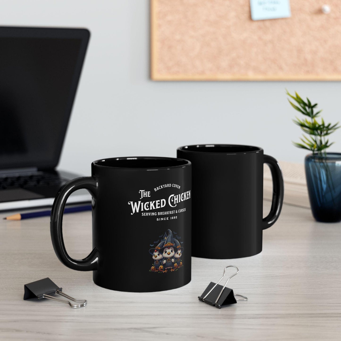 Funny Wicked Chicken Black Mug, Dark Humor Coffee Cup, Backyard Coven, Halloween Gift, Gothic Kitchen Decor, Unique Novelty Tea