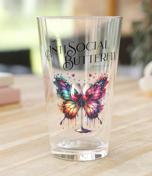 Beer Glass, 16oz - Antisocial Drinking Club Funny Pint Glass, Humorous Barware, Novelty Beer Gift, Unique Bar Decor, Sarcastic Drinkware