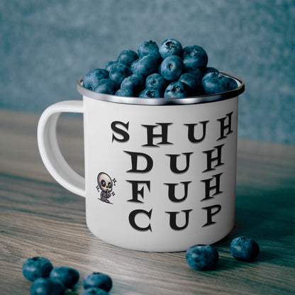 Enamel Mug, Cute Funny Shut Up Cup with Skeleton Friend, Camping Mug, Gift for Campers, Outdoor Adventure Cup, Skeleton Camping Drinkware,