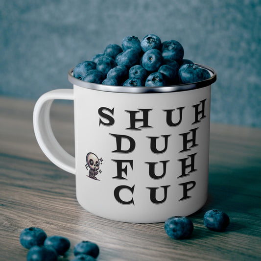 Enamel Mug, Cute Funny Shut Up Cup with Skeleton Friend, Camping Mug, Gift for Campers, Outdoor Adventure Cup, Skeleton Camping Drinkware,
