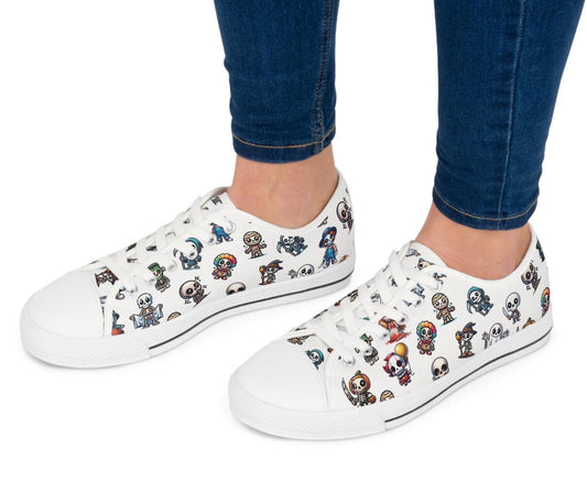 Halloween Sneakers, Skeleton Friends Dressed as Creepy Creepers and Slashers, Spooky Footwear, Trick or Treat Shoes, Creepy Costume Runners