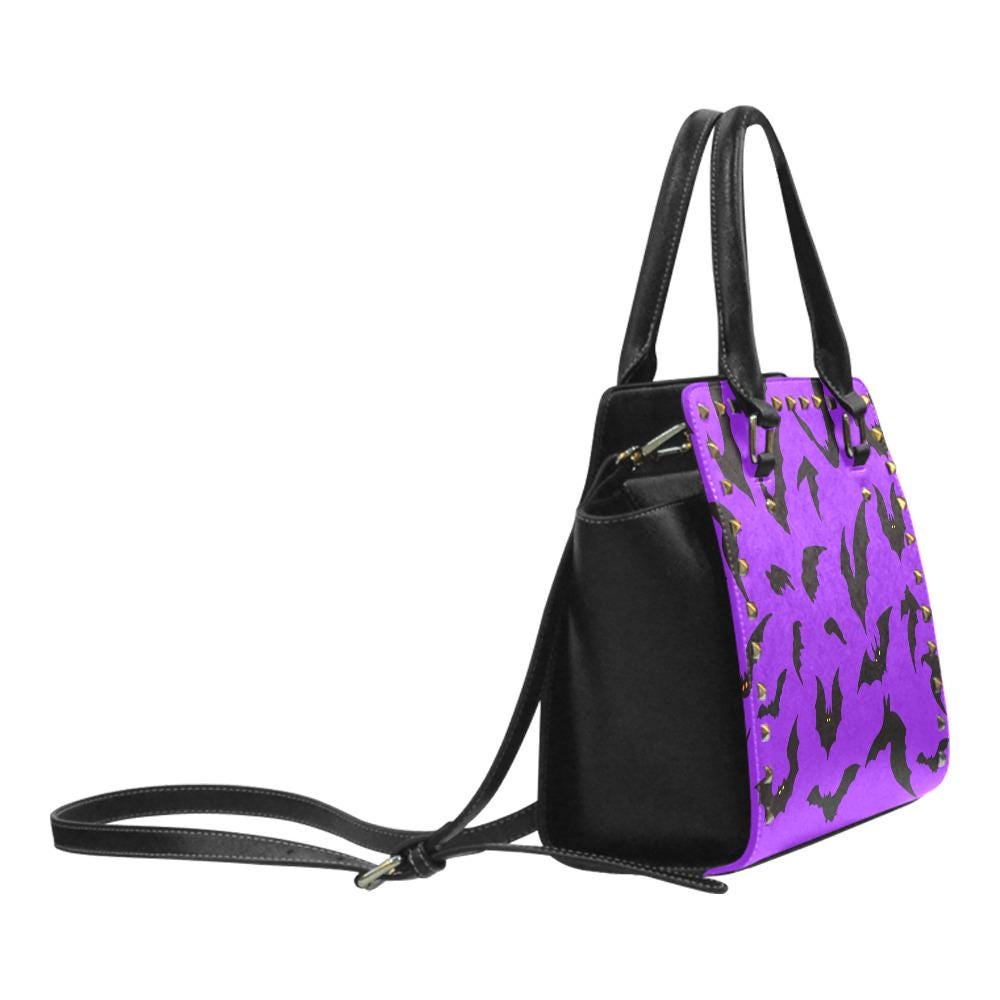 Purple Gothic Bats Rivet Shoulder Handbag