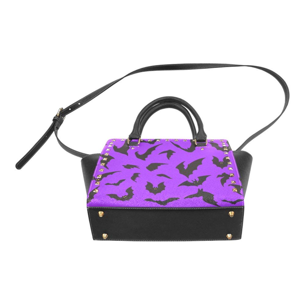 Purple Gothic Bats Rivet Shoulder Handbag