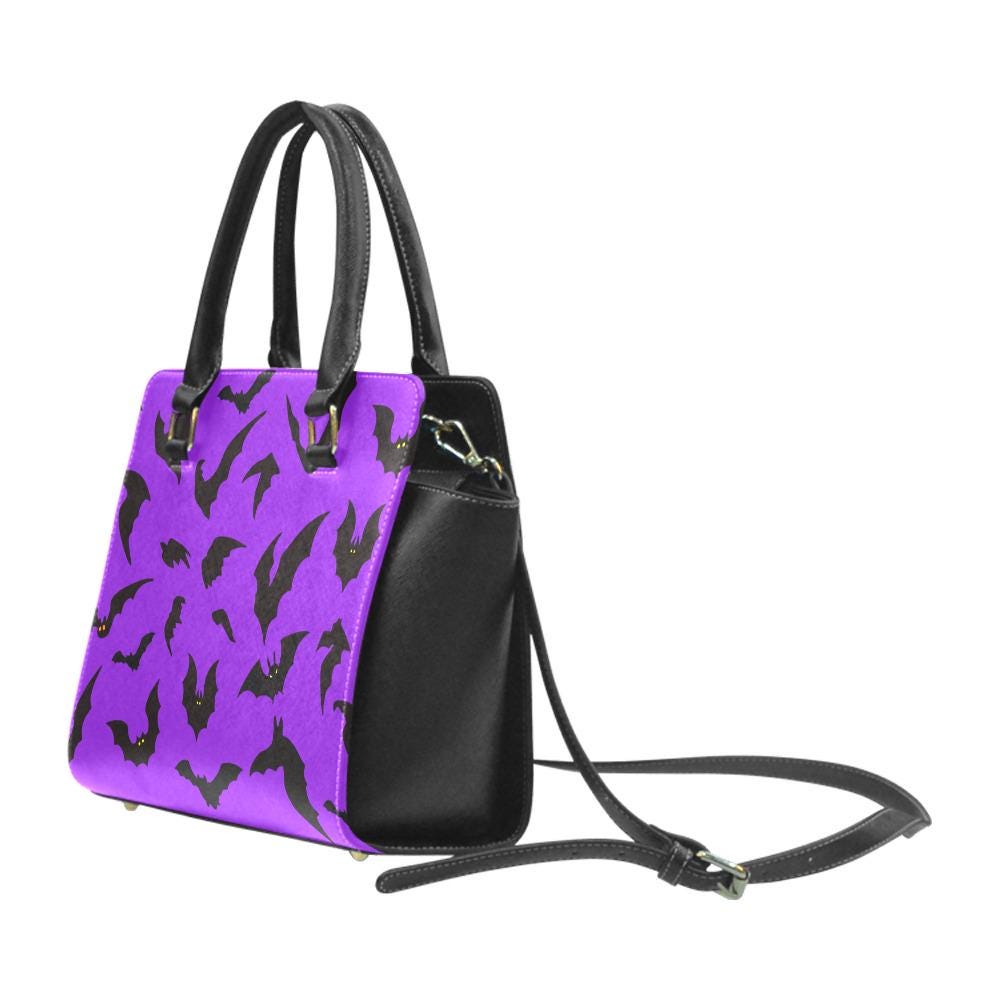 Purple Gothic Bats Rivet Shoulder Handbag