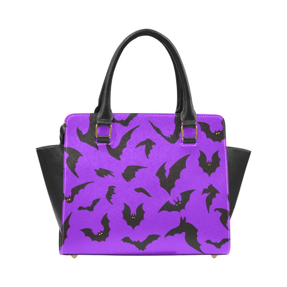 Purple Gothic Bats Rivet Shoulder Handbag