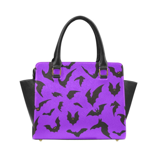 Purple Gothic Bats Rivet Shoulder Handbag