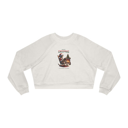 Cropped Sweatshirt, Merry Creepy Christmas Design, Fleece Pullover, Women's Holiday Apparel, Winter Jumper, Festive Crop Top, Cozy Sweater