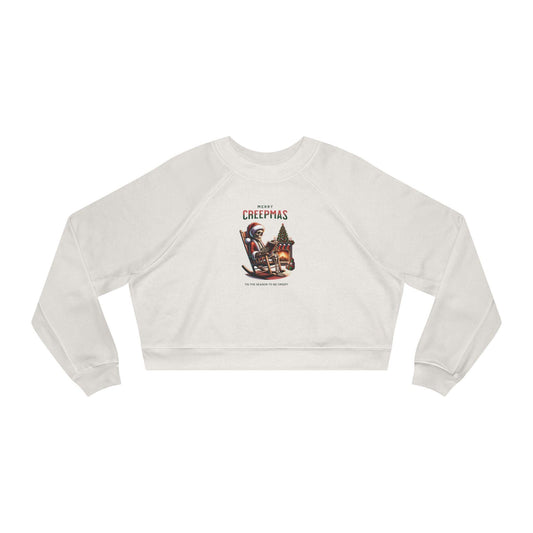 Cropped Sweatshirt, Merry Creepy Christmas Design, Fleece Pullover, Women's Holiday Apparel, Winter Jumper, Festive Crop Top, Cozy Sweater