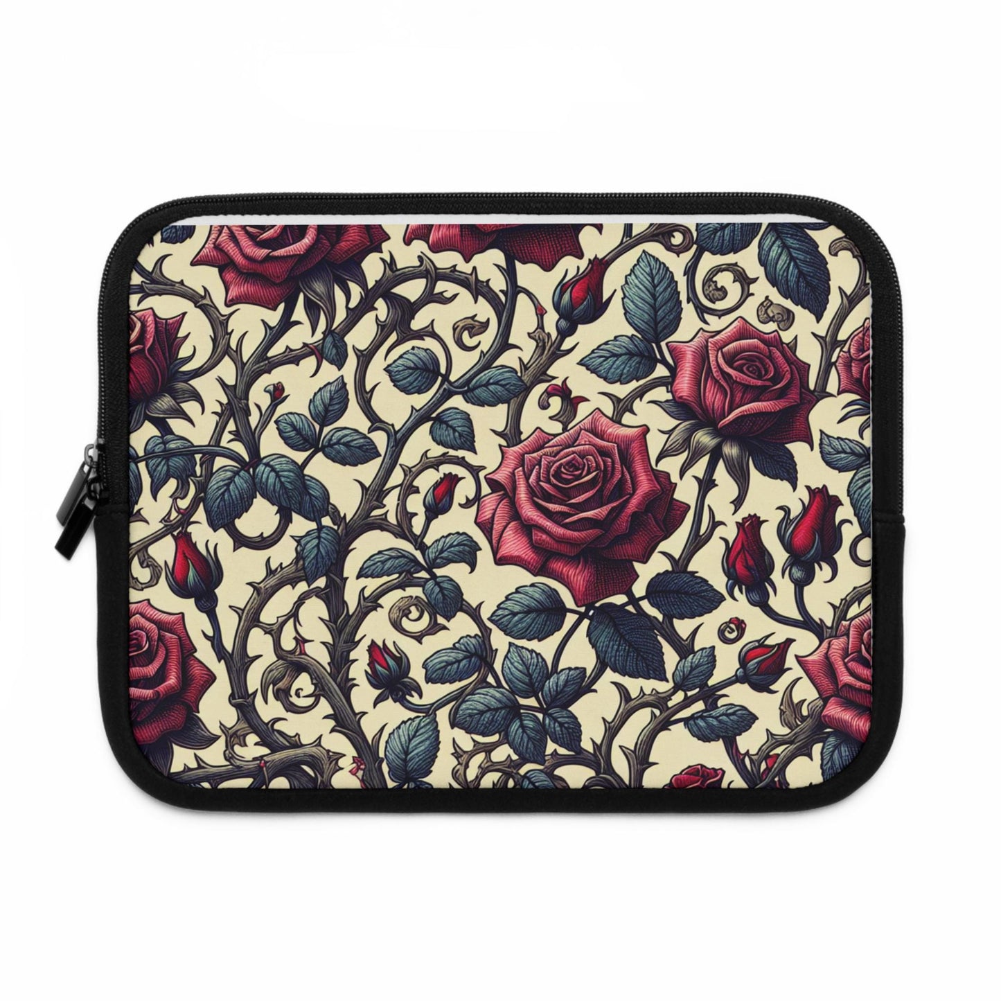 Laptop Sleeve - Romantic Roses Floral Design, Tech Accessories, Computer Case, Gift for Her, Botanical Print, Neoprene Pouch