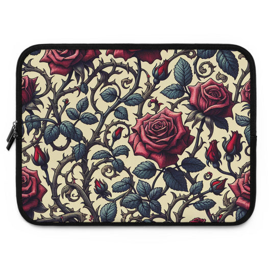 Laptop Sleeve - Romantic Roses Floral Design, Tech Accessories, Computer Case, Gift for Her, Botanical Print, Neoprene Pouch
