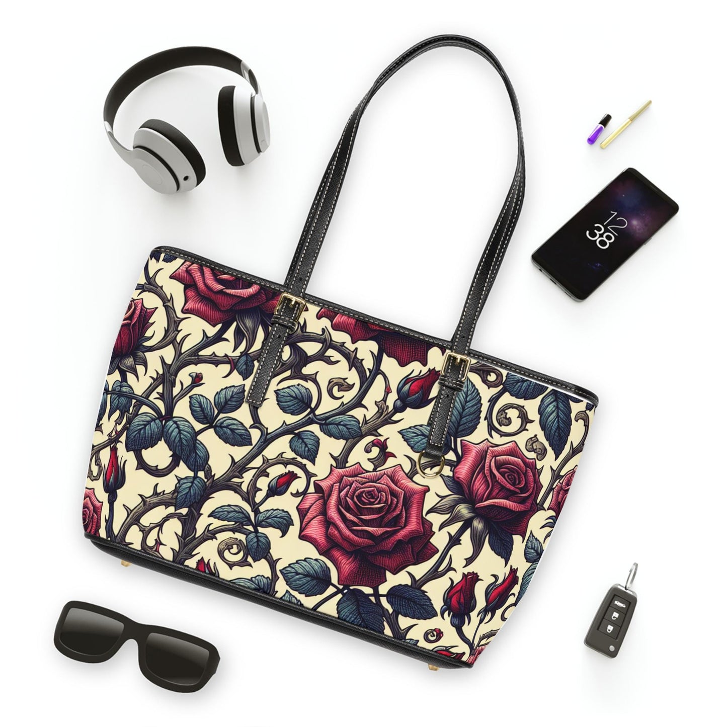 Rose Print Shoulder Bag, Floral Tote Purse, Women's Fashion Accessories, Valentine's Day Gift, Mother's Day, Birthday Present, Romantic