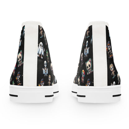 Creepy Little Friends Women's High Top Sneakers, Unique Horror Shoes, Spooky Design Sneakers, Halloween Sneakers, Goth High Tops