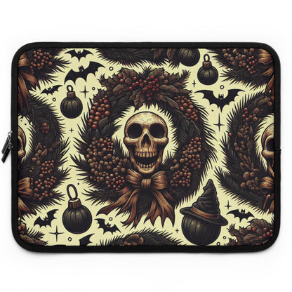Creepy Christmas Wreaths Laptop Sleeve, Holiday Laptop Case, Spooky Xmas Tech Cover, Gothic Winter Tablet Pouch, Festive Macbook Bag