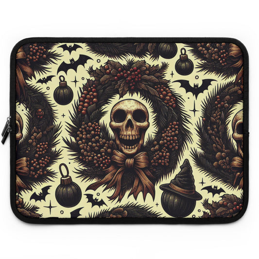 Creepy Christmas Wreaths Laptop Sleeve, Holiday Laptop Case, Spooky Xmas Tech Cover, Gothic Winter Tablet Pouch, Festive Macbook Bag