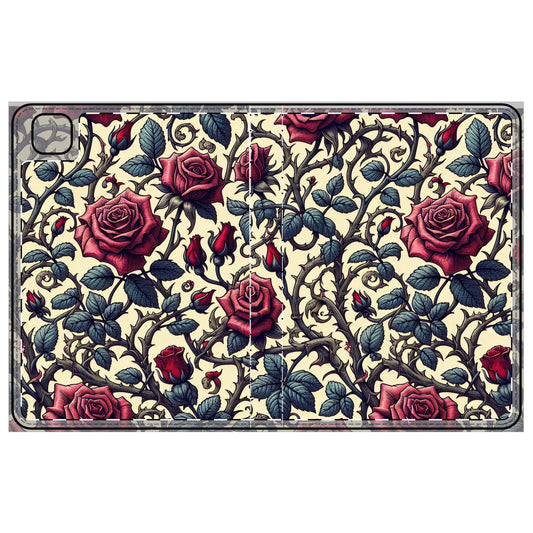Tablet Folio Case - Roses and Vines, Floral Tablet Cover, Tech Accessories, Flower Pattern, Gift for Her, Gardening Lover, Mother's Day Gift