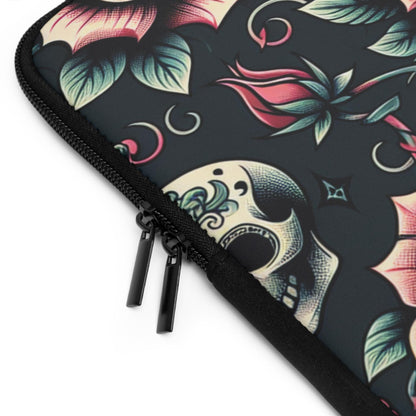 Gothic Laptop Sleeve, Skulls and Roses Design, Protective Sleeve, Tech Accessories, Gift for Him, Gift for Her, Halloween Laptop Case,