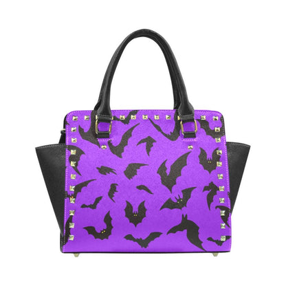 Purple Gothic Bats Rivet Shoulder Handbag
