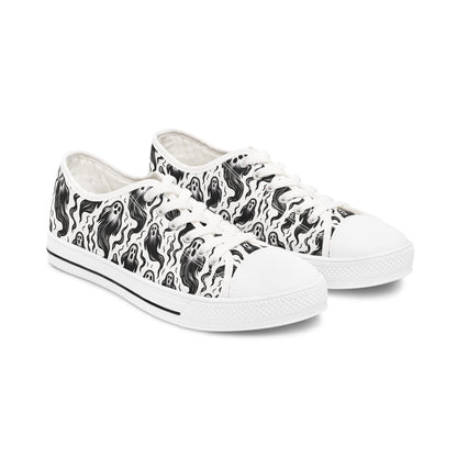 Ghost Shoes Women's Sneakers, Low Top Shoes, Halloween Sneaker, Spooky Footwear, Haunted Ghosts Shoes