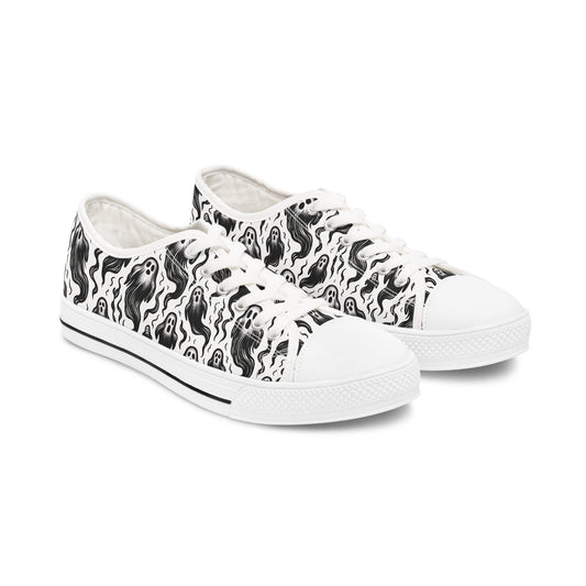 Ghost Shoes Women's Sneakers, Low Top Shoes, Halloween Sneaker, Spooky Footwear, Haunted Ghosts Shoes