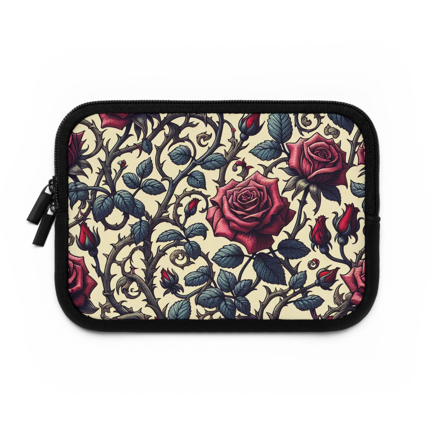 Laptop Sleeve - Romantic Roses Floral Design, Tech Accessories, Computer Case, Gift for Her, Botanical Print, Neoprene Pouch