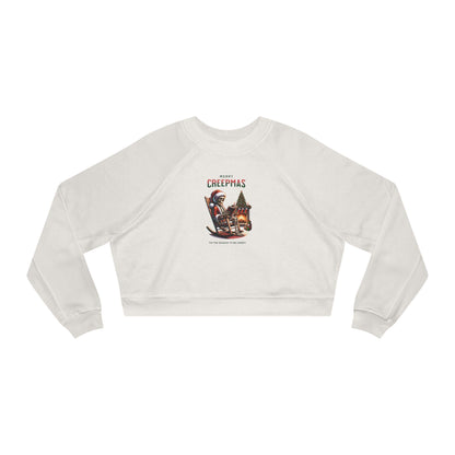Cropped Sweatshirt, Merry Creepmas Fleece Pullover for Women, Gothic Christmas Jumper, Alternative Xmas Top, Spooky Winter Sweater, Holiday