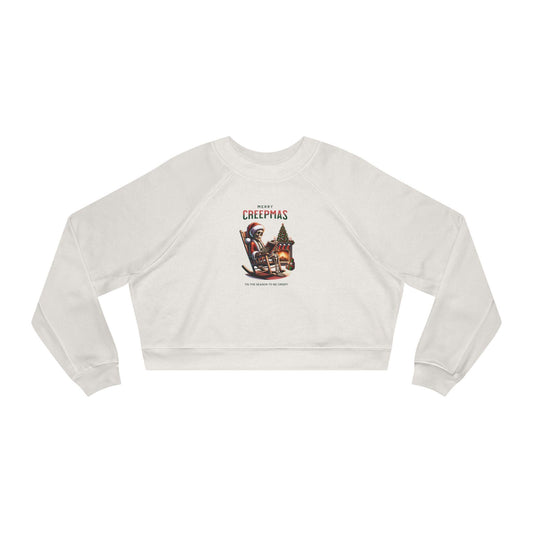 Cropped Sweatshirt, Merry Creepmas Fleece Pullover for Women, Gothic Christmas Jumper, Alternative Xmas Top, Spooky Winter Sweater, Holiday