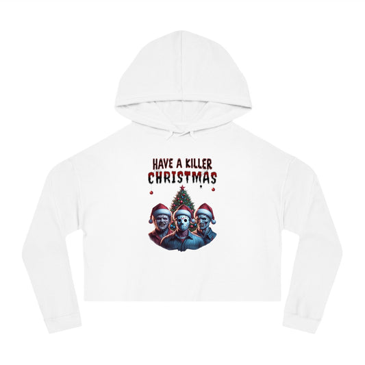 KILLER CHRISTMAS Women's Cropped Hoodie Sweatshirt, Christmas Gift, Creepy Hoodie, Horror Xmas Top, Festive Women's Clothing