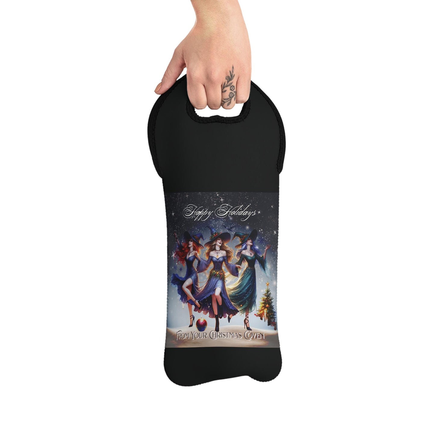 Wine Tote Bag, Christmas Coven Witchy Bag, Occult Gift, Holiday Wine Carrier, Festive Witch Tote, Yule Wine Purse