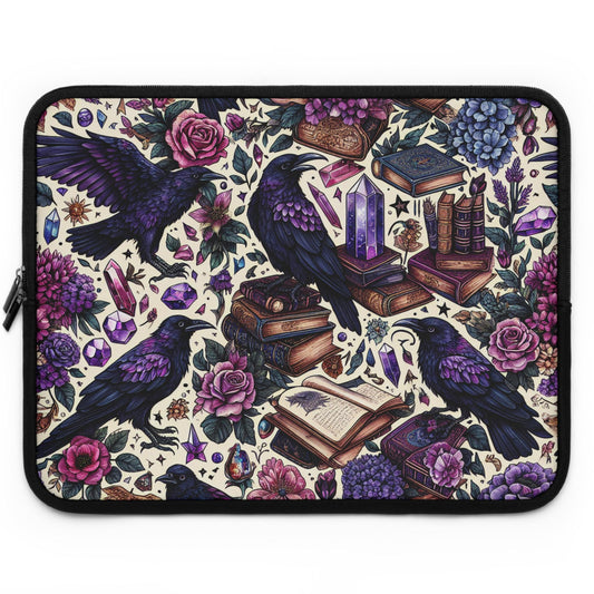 Ravens and Books Laptop Sleeve, Gothic Raven Design, Romantic Gift for Book Lovers, Protective Case, Tablet Cover, MacBook Pro Sleeve,