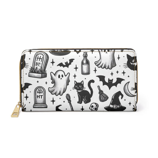 Zipper Wallet, Ghostly Spooky Coin Purse Pouch, Haunted Halloween Card Holder, Scary Phantom Money Organizer, Creepy Specter ID Wallet