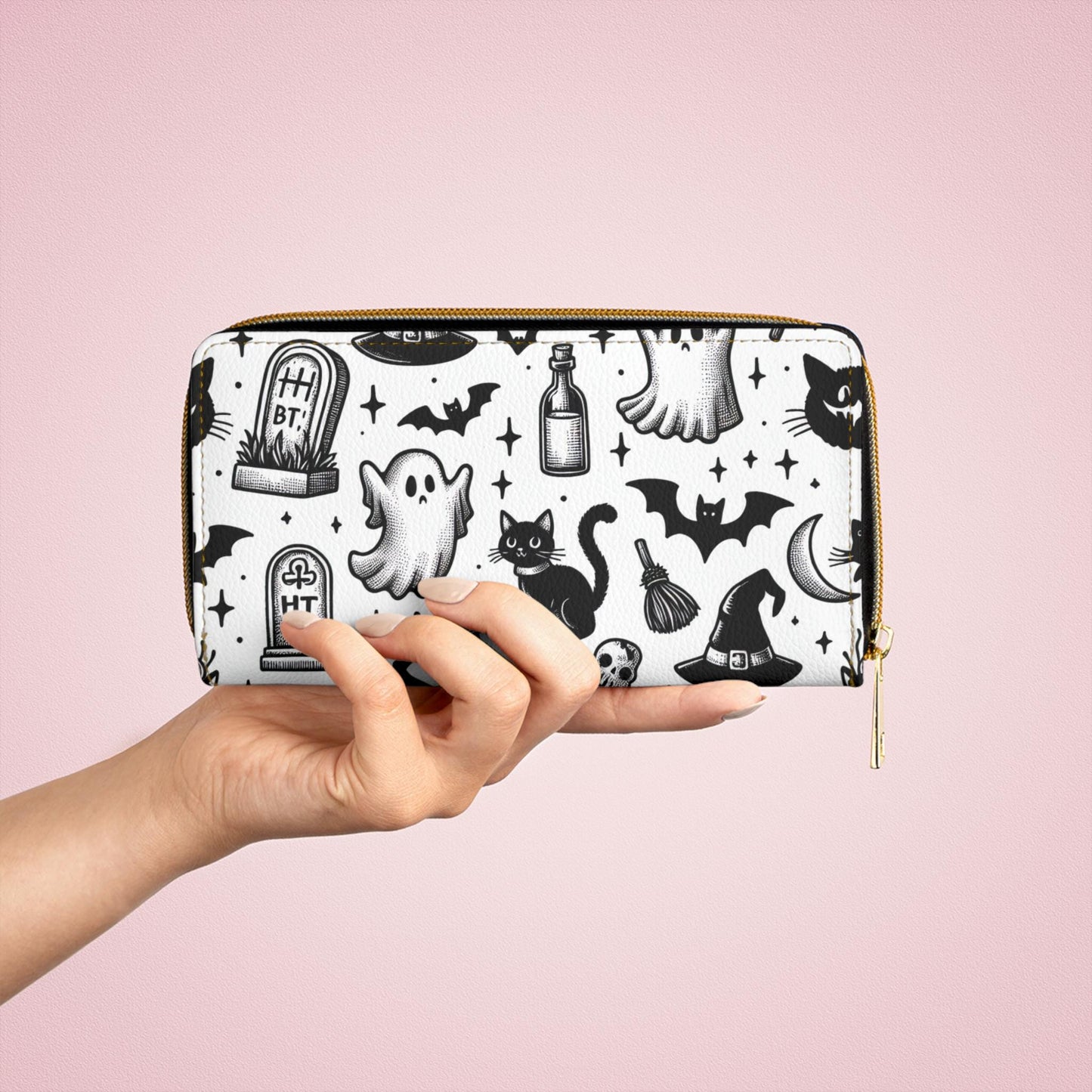 Zipper Wallet, Ghostly Spooky Coin Purse Pouch, Haunted Halloween Card Holder, Scary Phantom Money Organizer, Creepy Specter ID Wallet