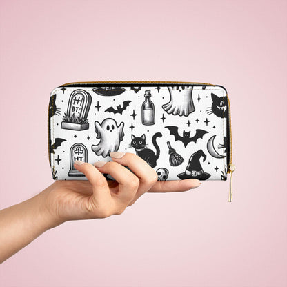 Zipper Wallet, Ghostly Spooky Coin Purse Pouch, Haunted Halloween Card Holder, Scary Phantom Money Organizer, Creepy Specter ID Wallet