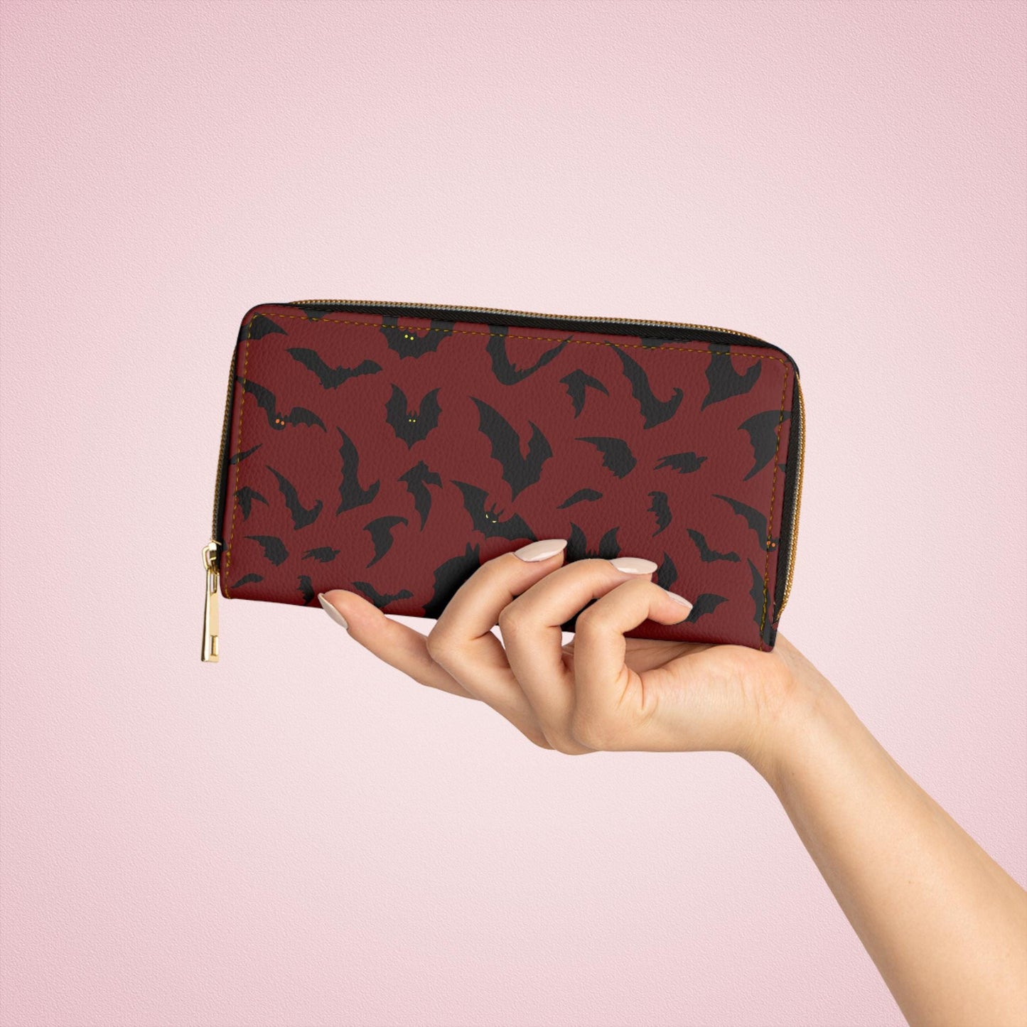 Zipper Wallet, Red Bats Design, Gothic Bat Lover Gift, Spooky Coin Purse, Halloween Zip Wallet, Vampire Bat Card Holder, Unique Bat Print