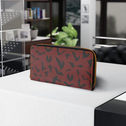 Zipper Wallet, Red Bats Design, Gothic Bat Lover Gift, Spooky Coin Purse, Halloween Zip Wallet, Vampire Bat Card Holder, Unique Bat Print