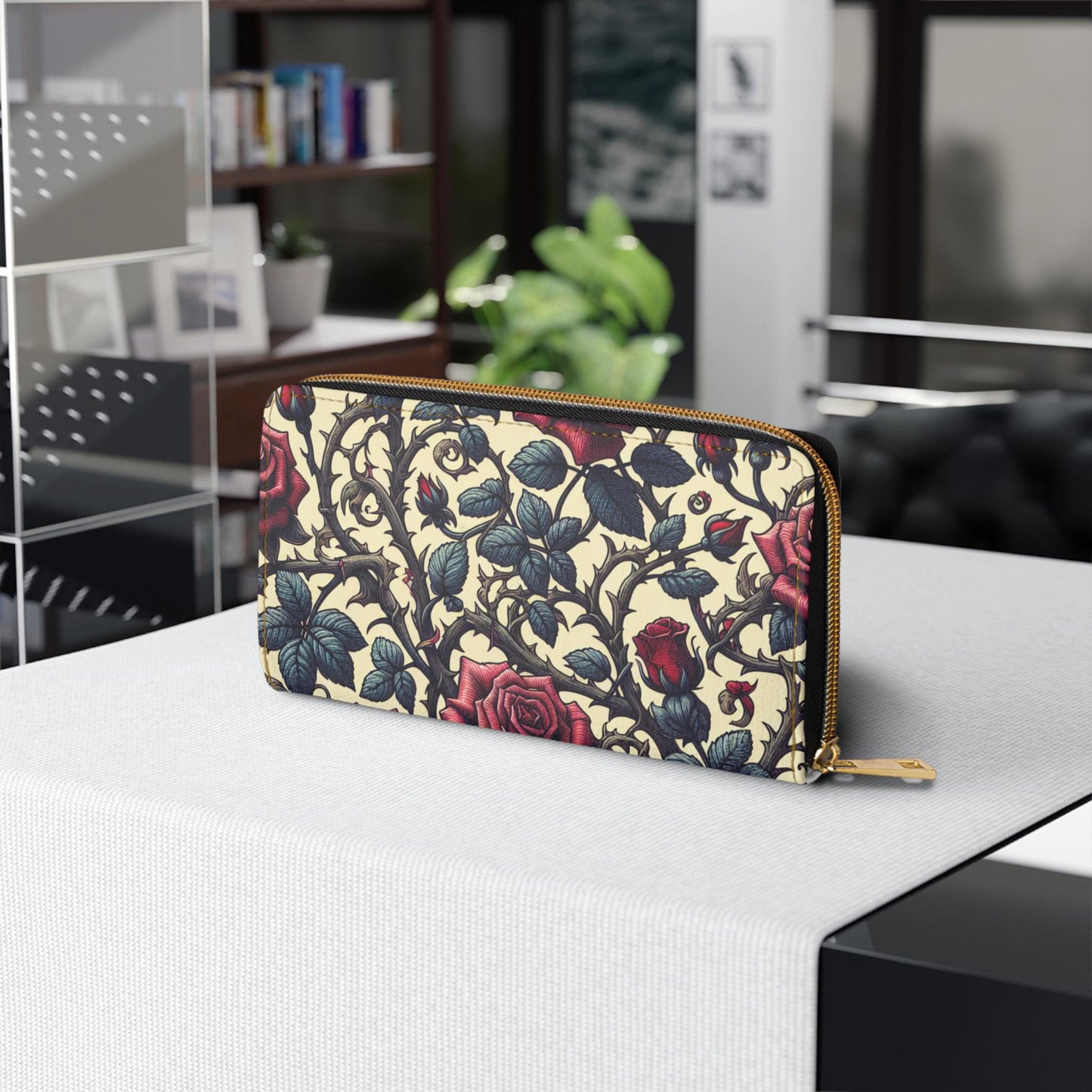 Zipper Wallet, Floral Wallet, Rose Print Purse, Romantic Roses Clutch, Gift for Her, Women's Accessories