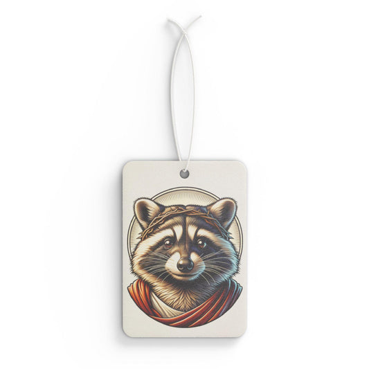 Car Air Freshener - Cute Raccoon Jesus Design for Animal Lovers, Car Accessories, Scented Hanging Decoration, Unique Gift, Religious Car