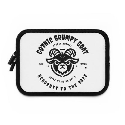 Gothic Grumpy Goat Laptop Sleeve, Protective Case, Tech Accessories, Dark Animal Print Bag, Alternative Spirit Animal, Unique Computer Cover