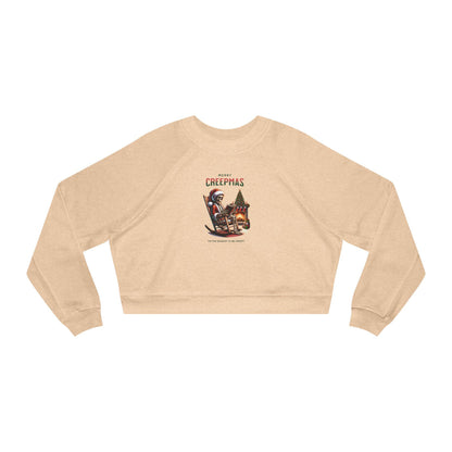 Cropped Sweatshirt, Merry Creepmas Fleece Pullover for Women, Gothic Christmas Jumper, Alternative Xmas Top, Spooky Winter Sweater, Holiday