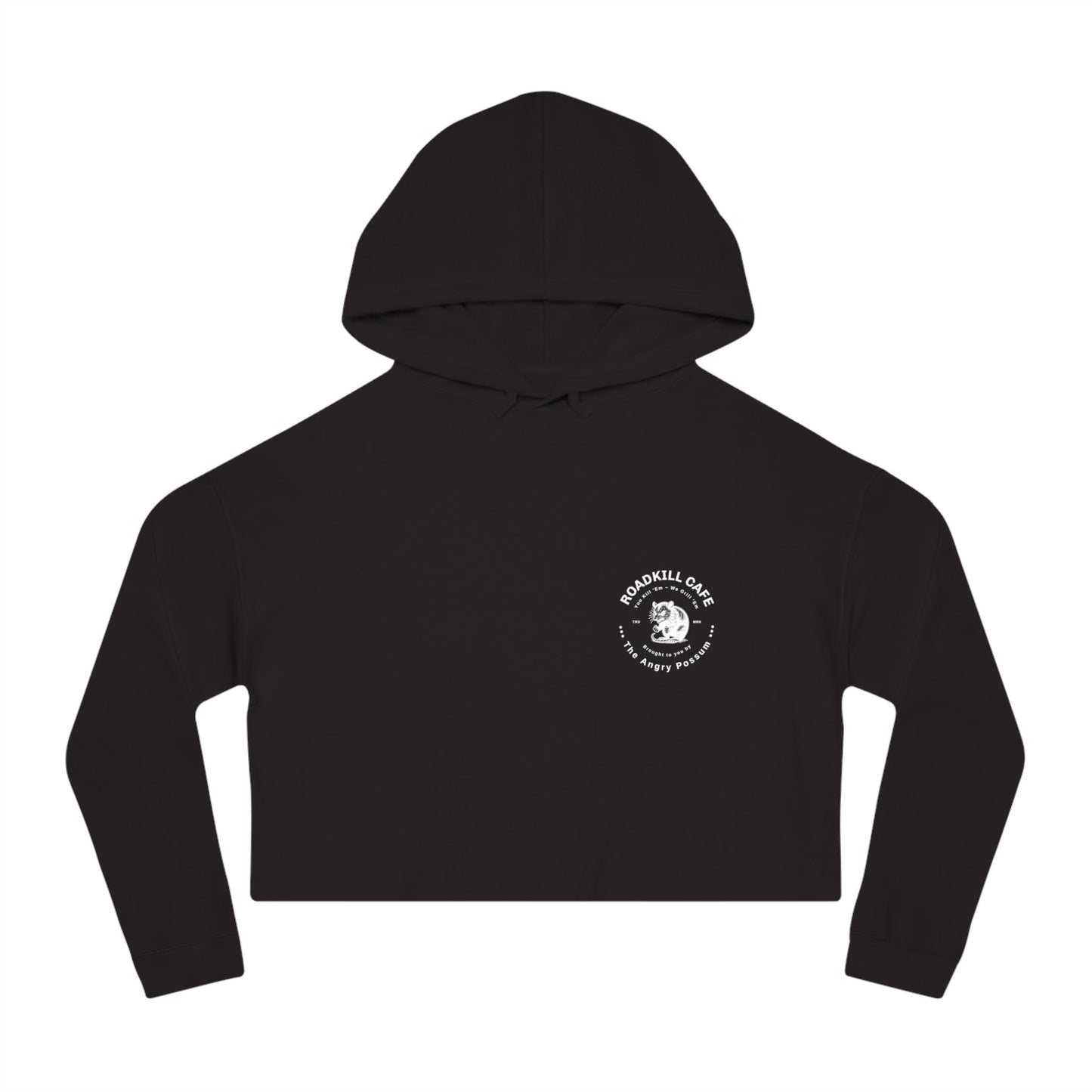 Funny Cropped Hoodie Sweatshirt, Roadkill Cafe Angry Possum Graphic, Edgy Sarcastic Hoodie, Cool Casual Top, Quirky