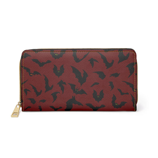 Zipper Wallet, Red Bats Design, Gothic Bat Lover Gift, Spooky Coin Purse, Halloween Zip Wallet, Vampire Bat Card Holder, Unique Bat Print
