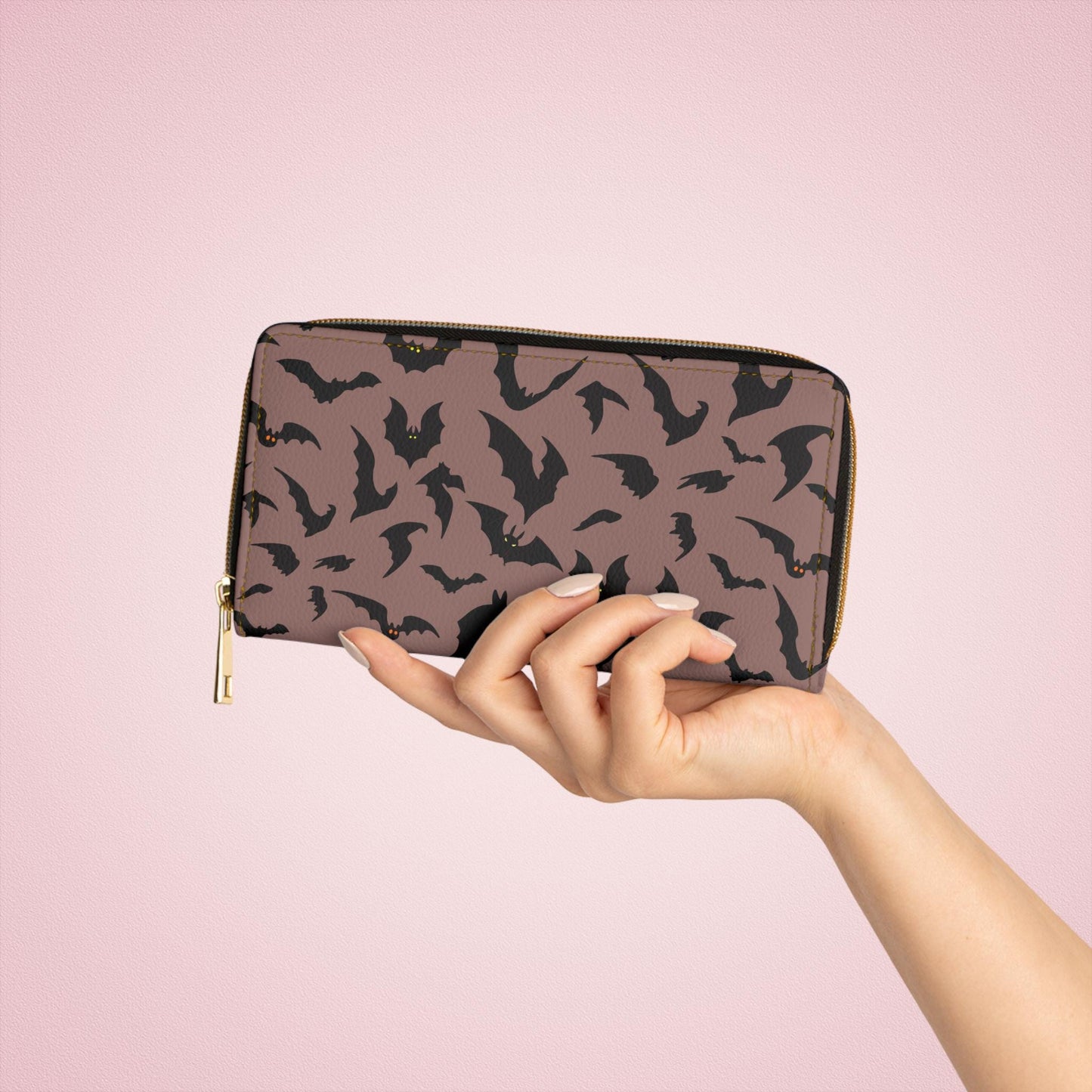 Zipper Wallet, Pink Bats Design, Bat Lover Gift, Gothic Wallet, Halloween Wallet, Vampire Wallet, Unique Coin Purse, Spooky Accessories