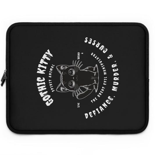 Gothic Cat Laptop Sleeve, Protective Computer Cover, Witchy Cat Macbook Case, Dark Kitty Tablet Pouch, Spooky Feline Tech Bag
