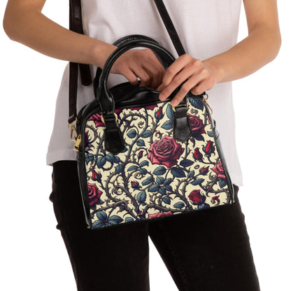 Shoulder Handbag, Romantic Roses Purse, Floral Tote Bag, Elegant Rose Print Crossbody, Feminine Flower Handbag, Chic Botanical Shoulder Bag,