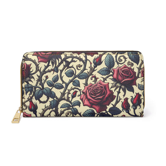 Zipper Wallet, Floral Wallet, Rose Print Purse, Romantic Roses Clutch, Gift for Her, Women's Accessories