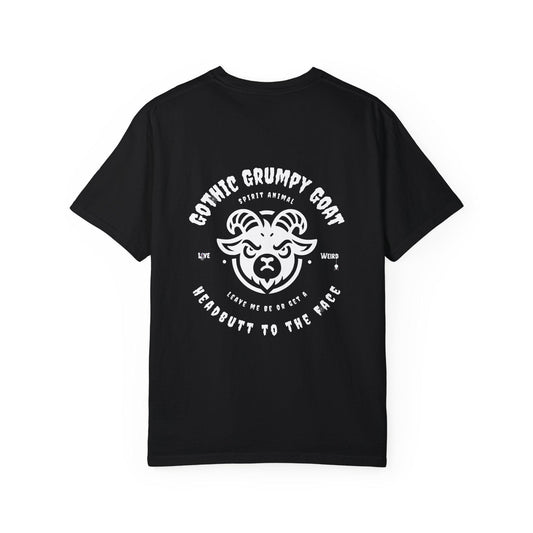 Gothic Spirit Animal Grumpy Goat T-Shirt, Alternative Style Tee, Unique Graphic Shirt, Dark Animal Lover Top, Occult Clothing