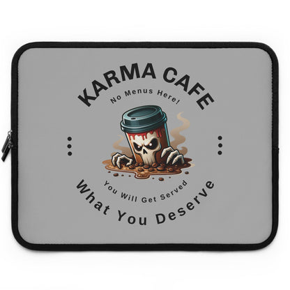 Karma Cafe Laptop Sleeve, Personalized Laptop Case, Positive Vibes Tech Cover, Karma Yoga Gift, Inspirational Quote Computer Sleeve